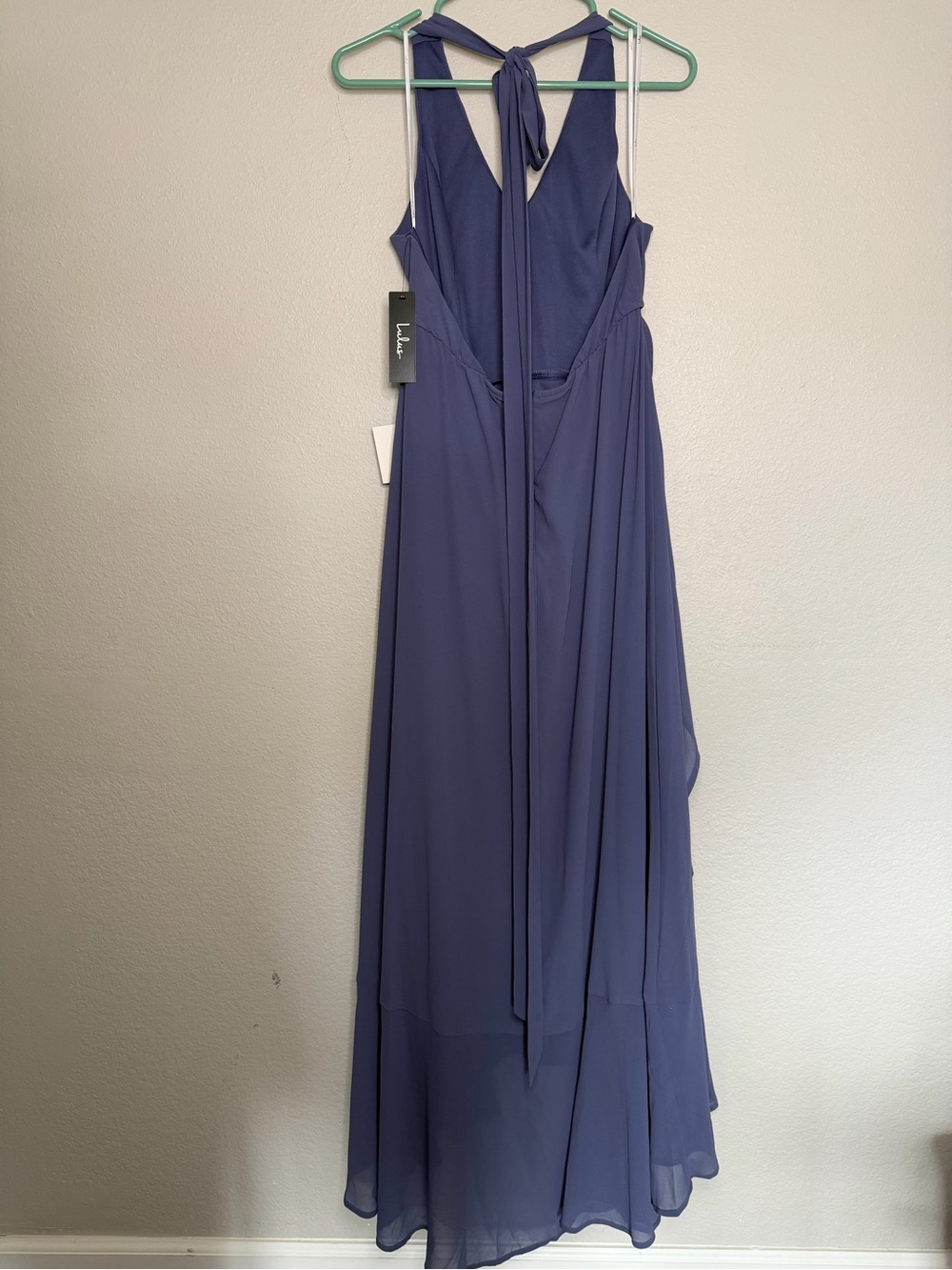 Lulus NWT Dusty Blue Chiffon Tie Back Maxi Dress XL Formal Wedding - Picture 3 of 5